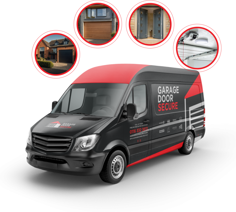 van with company logo on it offering garage door services